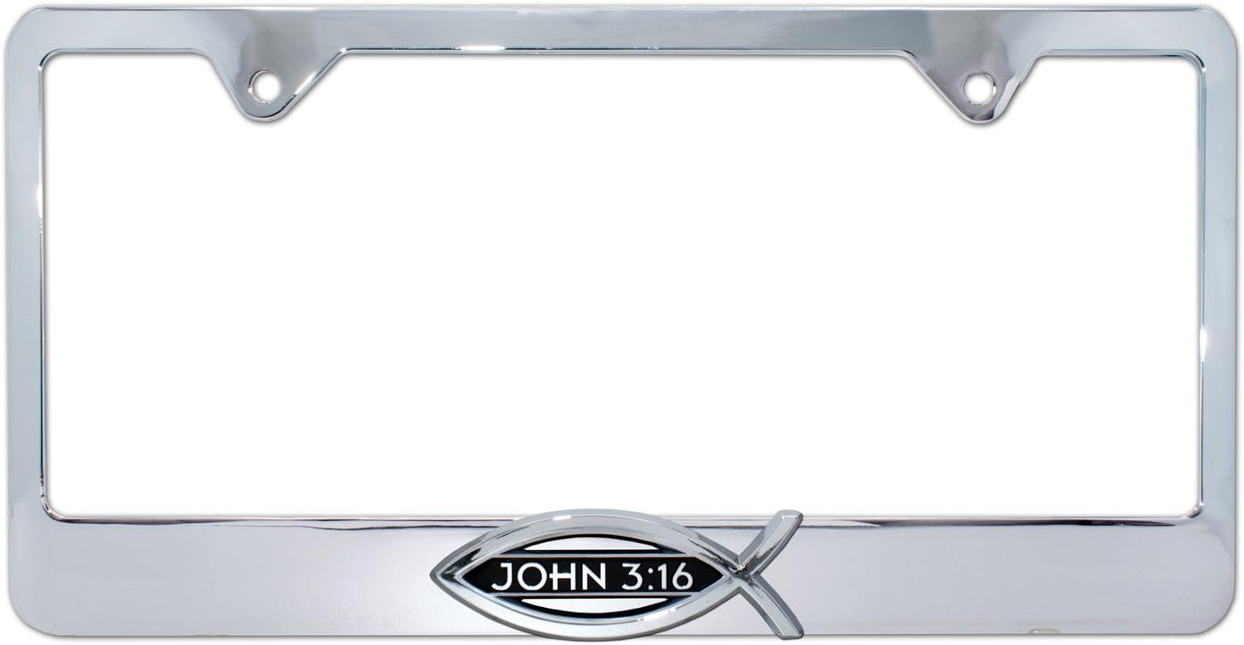 Christian Fish John 3:16 Verse Chrome License Plate Frame