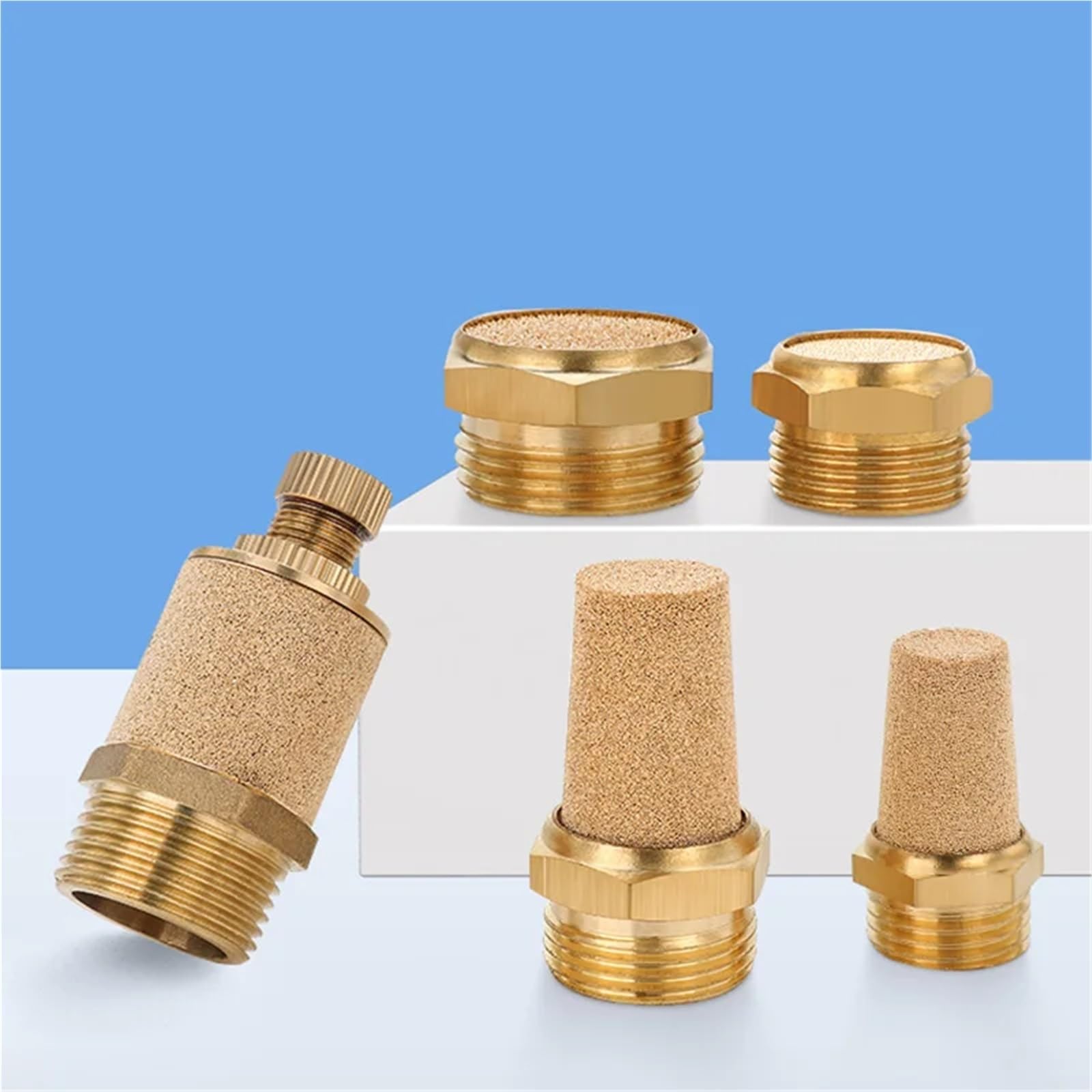 Filtro antirumore dell’aria, Silenziatore di scarico pneumatico in ottone, silenziatore, acceleratore, filettatura BSPT, confezione da 100 misure multiple(Flat 1l8)