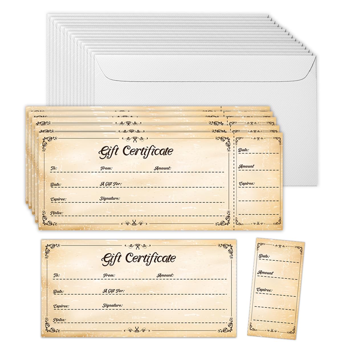 50 Sets Gift Certificates for Business, Blank Gift Cards Certificates with Envelopes, Gifts for Salon Restaurants Spa Marriage Birthday Christmas Client Vouchers - Retro Style
