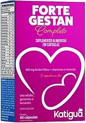 Katiguá, Fortegestan Pré-natal completo, com vitaminas e minerais, Sem sabor, Para mulheres, 60 Cápsulas rígidas • 30 doses, Rosa