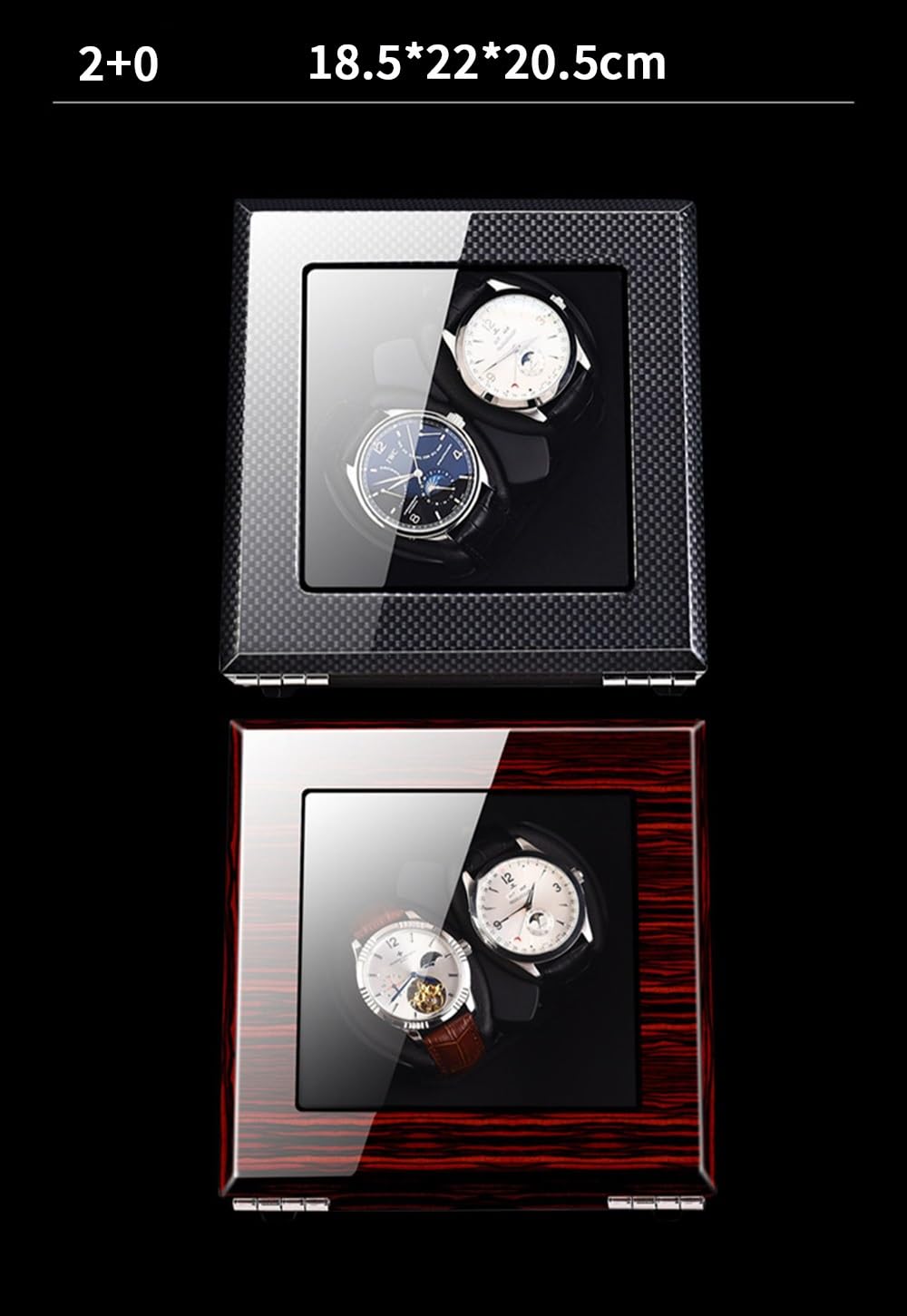 LXMQEF Caricaorologi per 2 Orologi Automatici con Motore Silenzioso, luci a LED, Scatola espositiva per Orologi da Donna e da Uomo