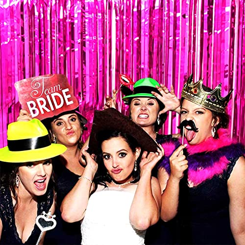 Image of 4 Pack Fuchsia Foil Fringe Curtain Backdrop,3.28Ft x 8.2Ft Metallic Tinsel Foil Fringe Streamer Curtains for Party,Photo Booth Props,Birthday,Graduation Decoration Party Supplies