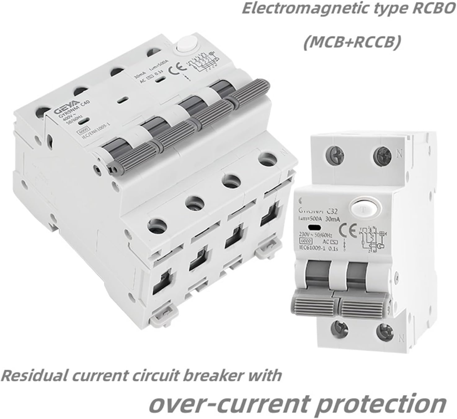GYR9NM AC Type 2P 4P Magnetic Circuit Breaker with Over Current and Leakage Din Rail 10A 16A 25A 32A 40A 1Pcs(30mA,2P 32A)