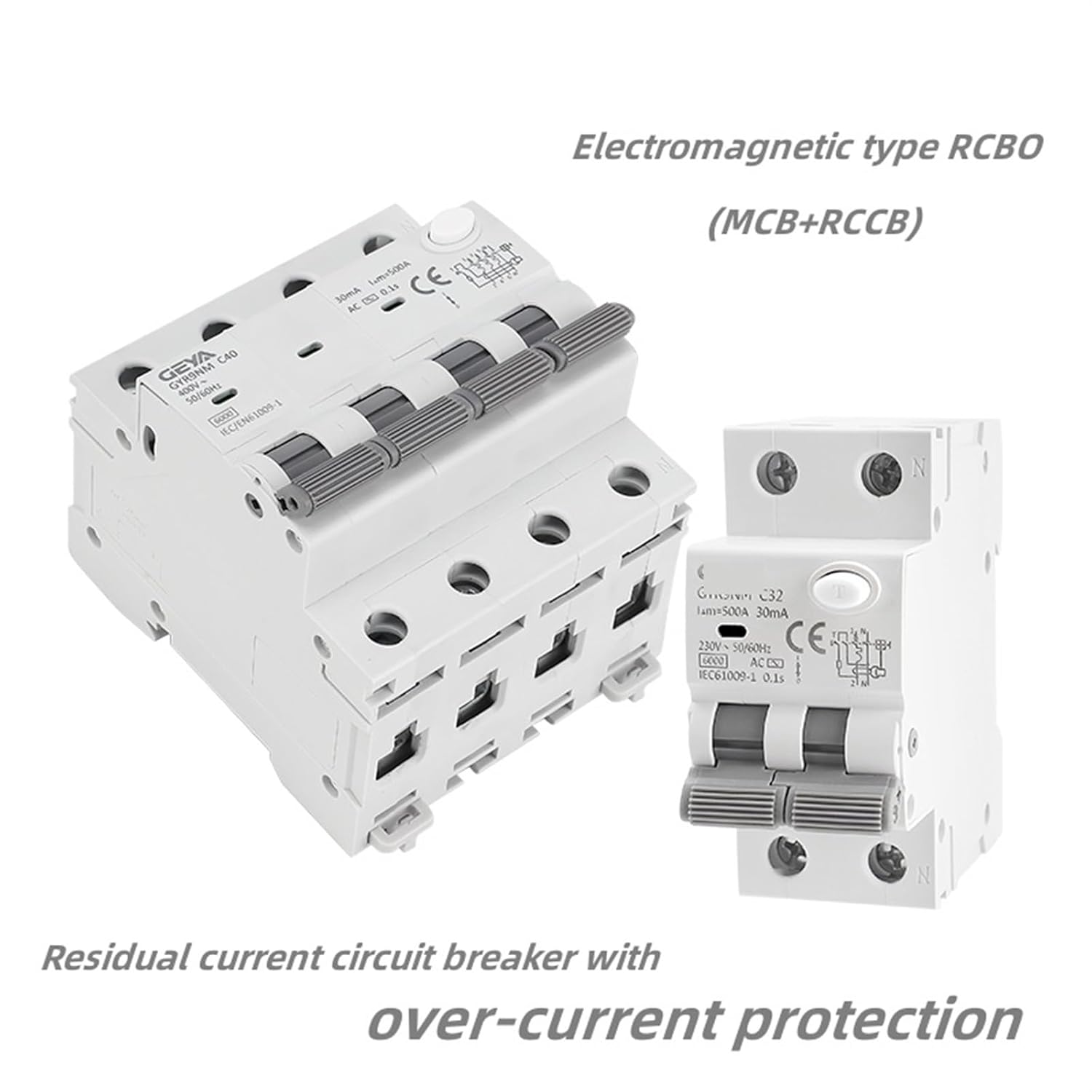 GYR9NM AC Type RCBO 2P 4P Magnetic Circuit Breaker with Over Current and Leakage Din Rail 10A 16A 25A 32A 40A 1Pcs (Color : 300mA, Size : 2P 10A)
