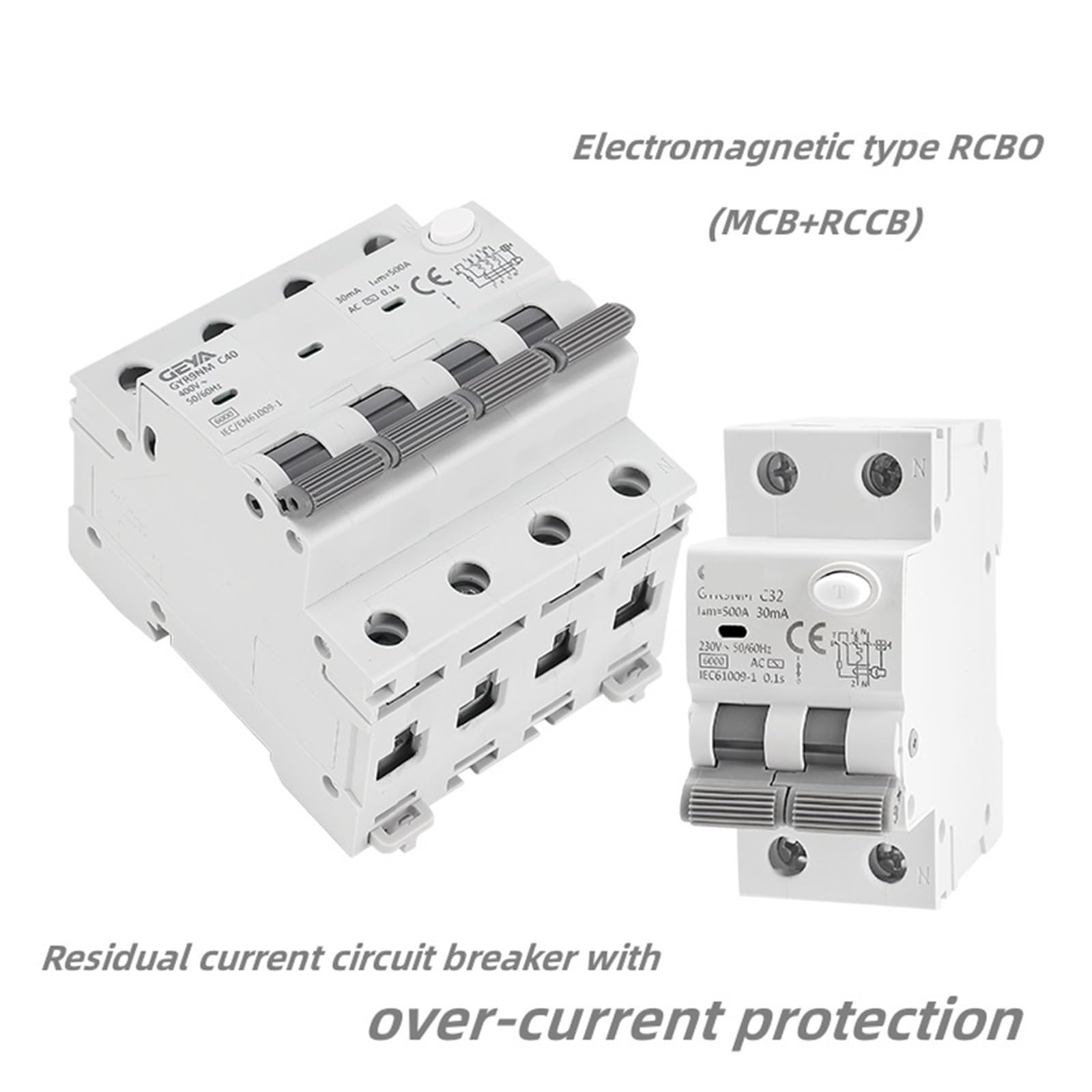 GYR9NM RCBO 2P 4P GYR9NM magnetyczny wyłącznik automatyczny z zabezpieczeniem przed przetężeniem i wyciekiem, szyna DIN, 10 A, 16 A, 25 A, 32 A, 40 A (1 sztuka) (300 mA,4P 16A)
