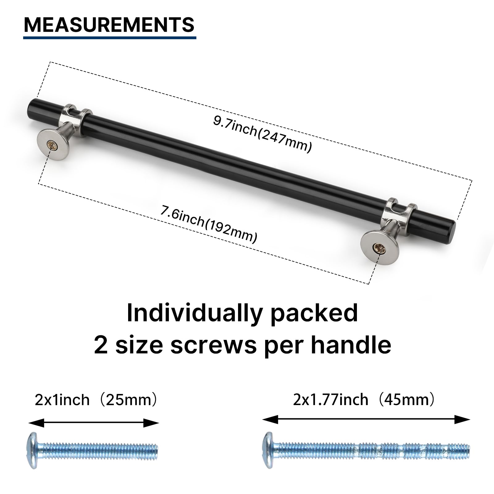 Rergy 10 Pack Black Cabinet Handles Black Cabinet Pulls 7-1/2 Inch Black Dresser Drawer Pulls Matte Black Drawer Handles Kitchen Cabinet Handles Bathroom 192mm Cabinet Pulls