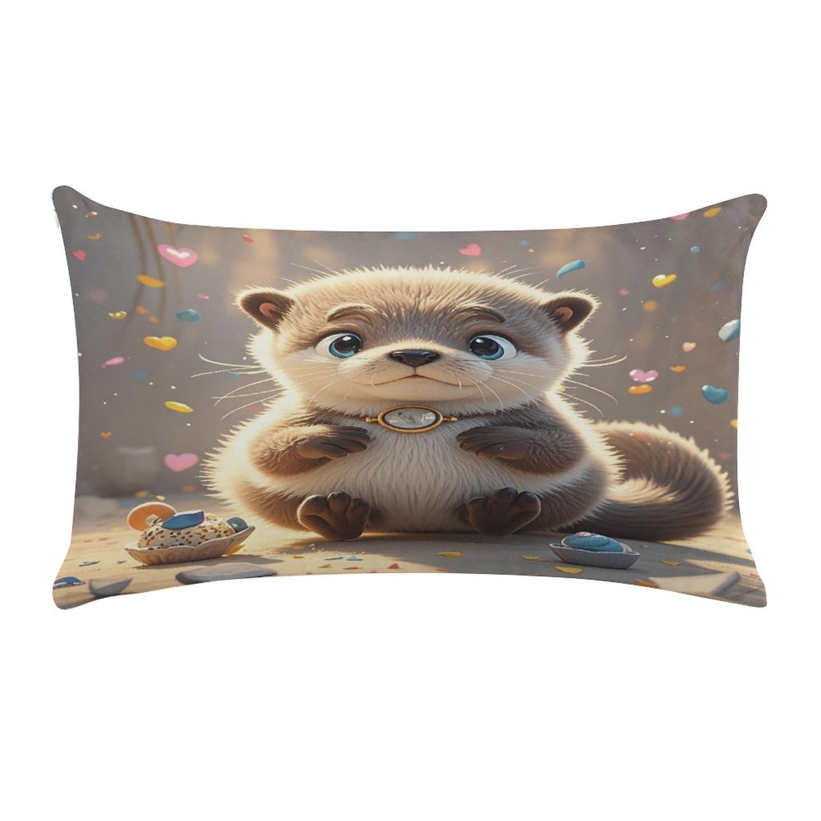 Cartoon Cute Otter Pillow Case Decorative Rectangle Throw Pillow Cover Soft Plush Pillowcase Cozy Cushion Case Modern Pillow Sham Cushion Cover for Bedroom Sofa Couch 20 X 12 Inch