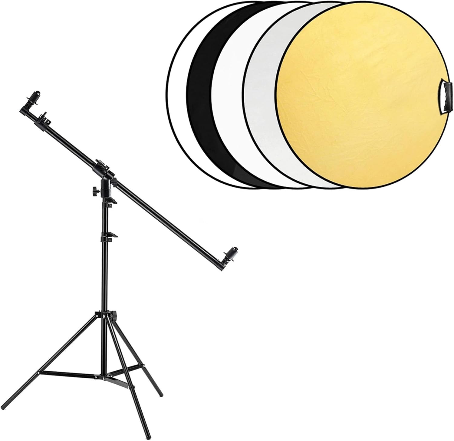 24 Inch/60cm Light Reflector Photography with Handle Grip with Extendable Reflector Holder Arm with 78.7"/2m Tripod Light Stand