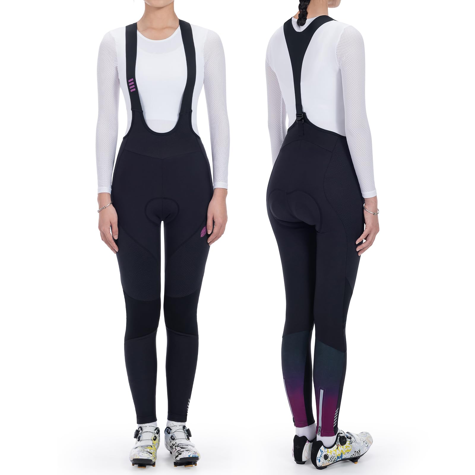 Santic Pantaloni lunghi da ciclismo da donna, con imbottitura, chiusura lampo termica sulla parte inferiore della gamba, super elastici e caldi