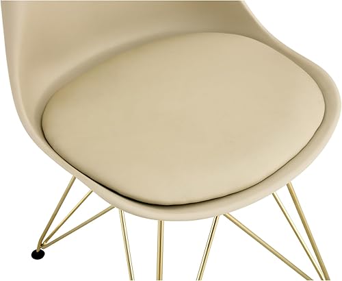 Miniatura 8 de 4 sillas modernas con asiento de salón de PU beige y patas de acero dorado para uso en la oficina en casa, de 4, diseño de sala de estar y reunión