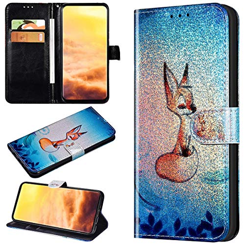 Robinsoni Case Compatible with Sony Xperia 1 Phone Case Wallet Leather Light Reflecting Mirror Case Kickstand Notebook Cover Flip Stand Book Style Case Silicone Case Colorful Animal Case Fox # 1