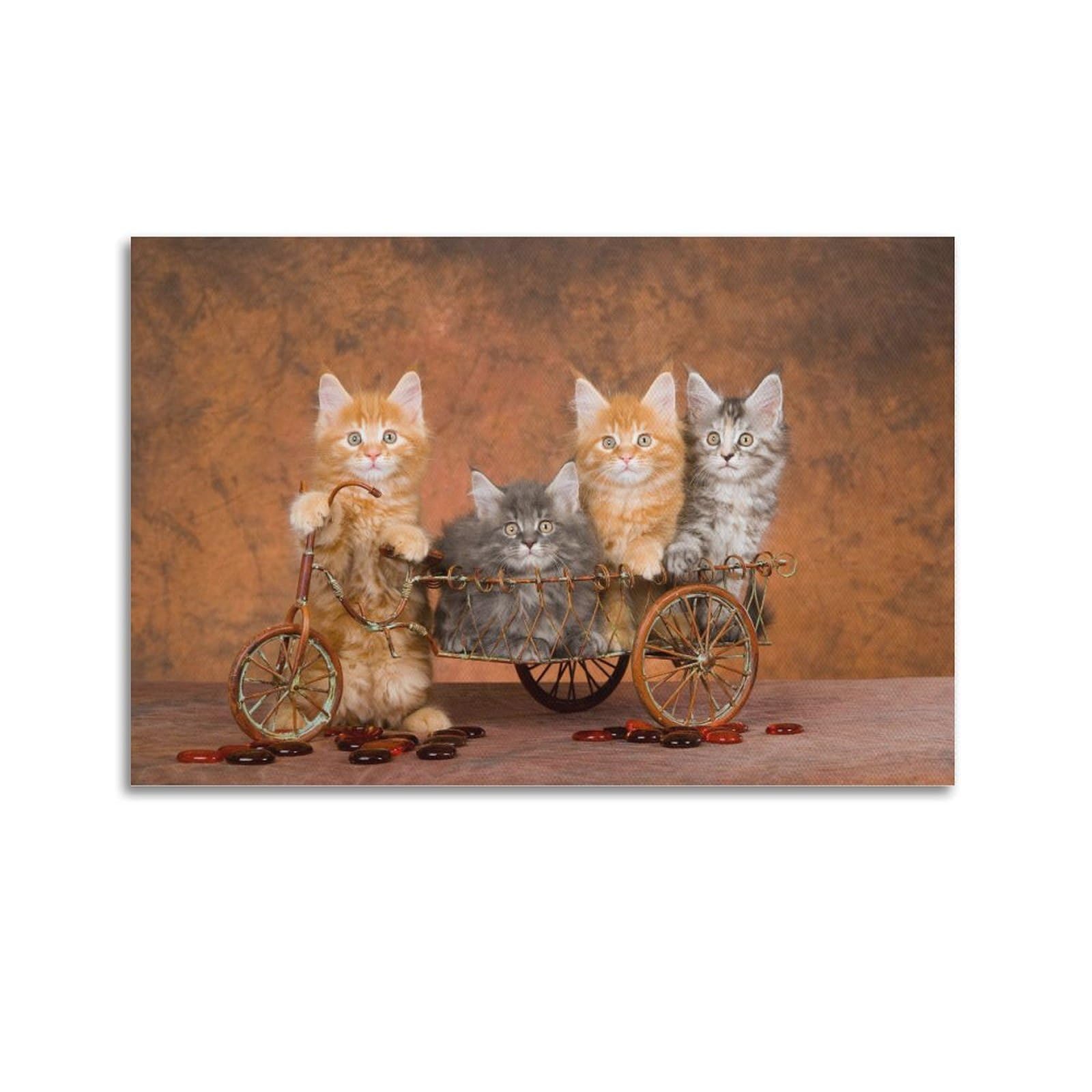 JTLFXY Animal Poster with Four Cats Poster Decorative Painting Canvas Wall Posters And Art Picture Print Modern Family Bedroom Decor Posters 20x30inch(50x75cm)
