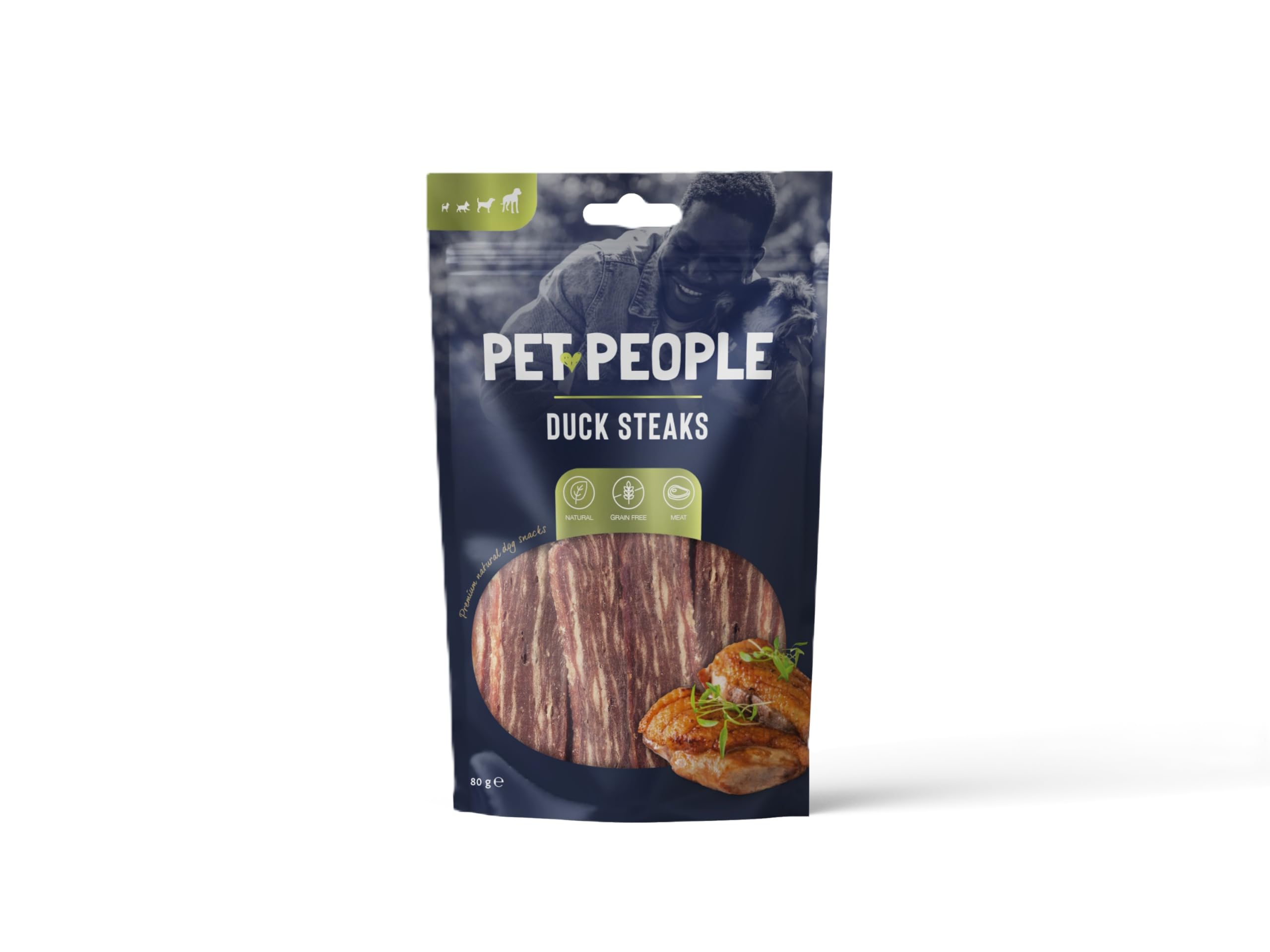 Pet People Duck Steaks 80g, Natural, Grain Free, High Protein, Dental Care, Dog Snacks - 8pc, 80g (1 Bag)