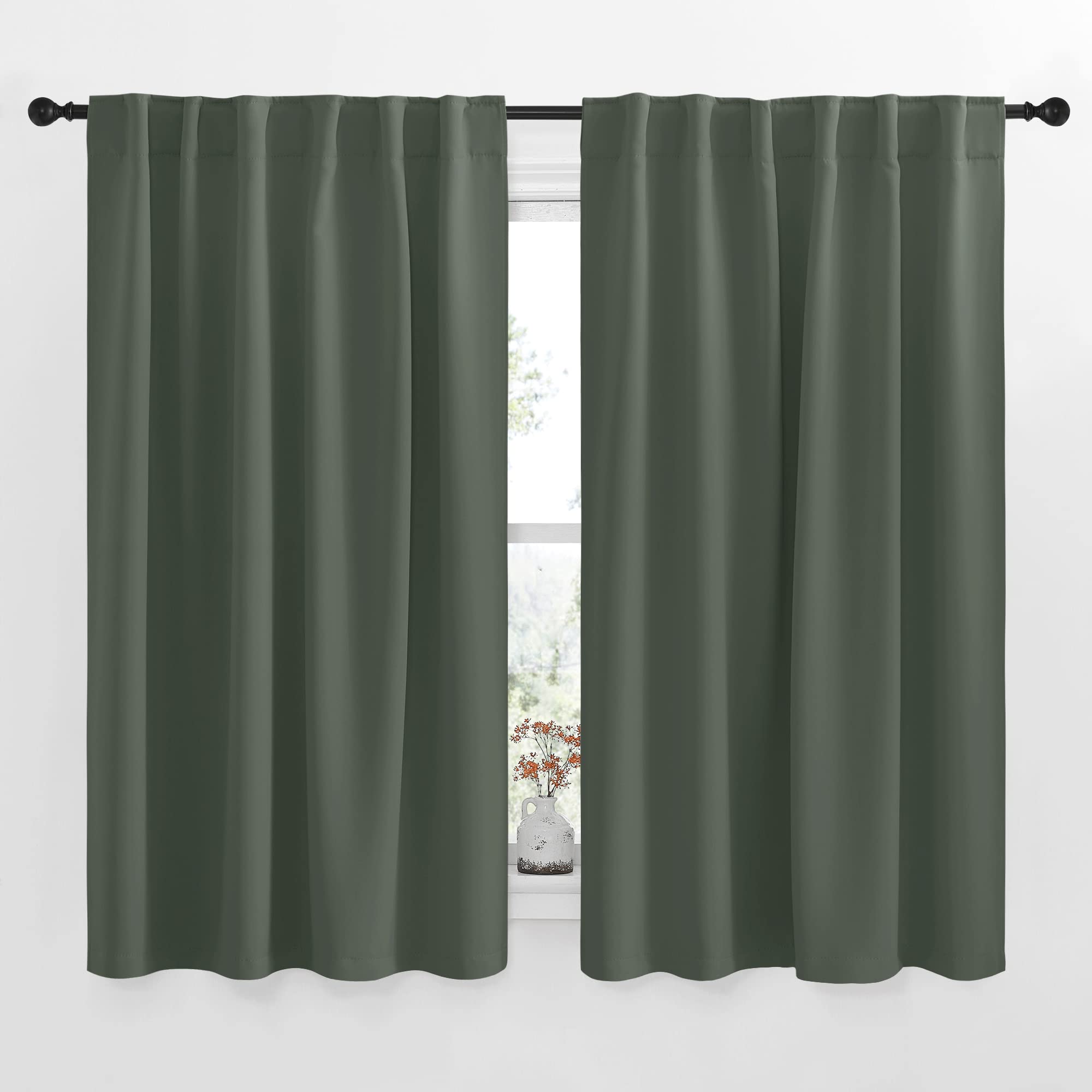 NICETOWN Bedroom Curtains Blackout Draperies Panels - (Dark Mallard Color) 52 inches x 54 inches, Double Panels, Thermal Insulated Rod Pocket/Back Tab Blackout Curtains for Window
