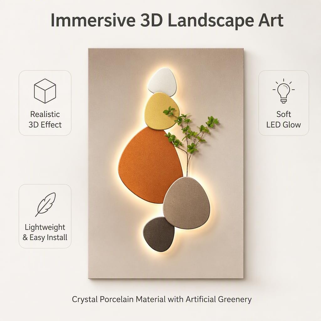 Panel Decorativo LED 3D para Pared, Pintura Decorativa de Paisaje de Piedra para Sala de Estar y Pasillo, Dos tamaños Disponibles. (15.7 * 31.5in)