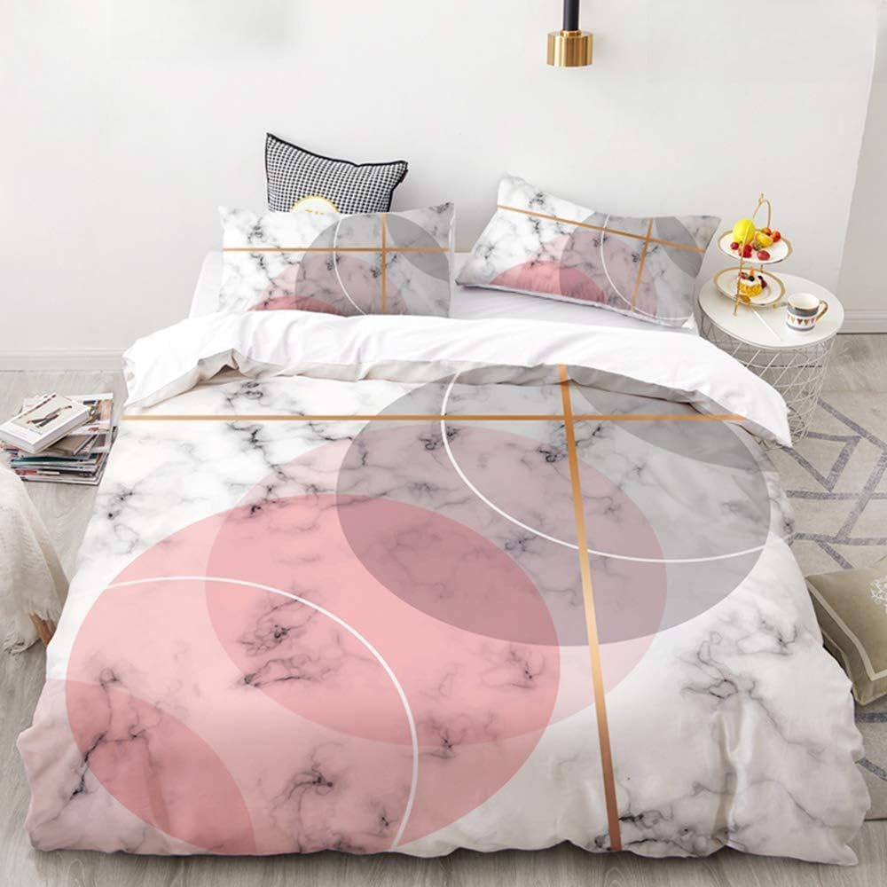Parure de lit marbre rose 220x240 cm en microfibre avec drap et taies