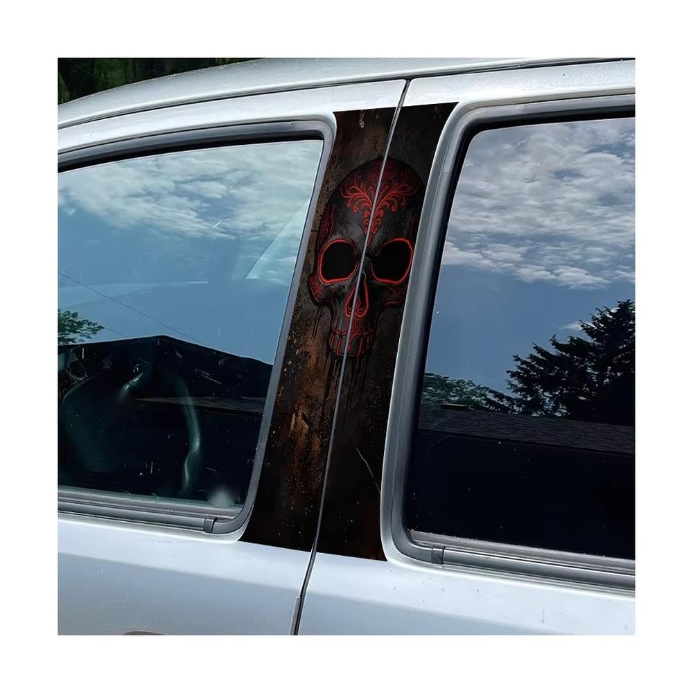 Bertdcx One Color Patterned Skull Glossy Protective Polyethylene Film Car B Pillar Auto Parts