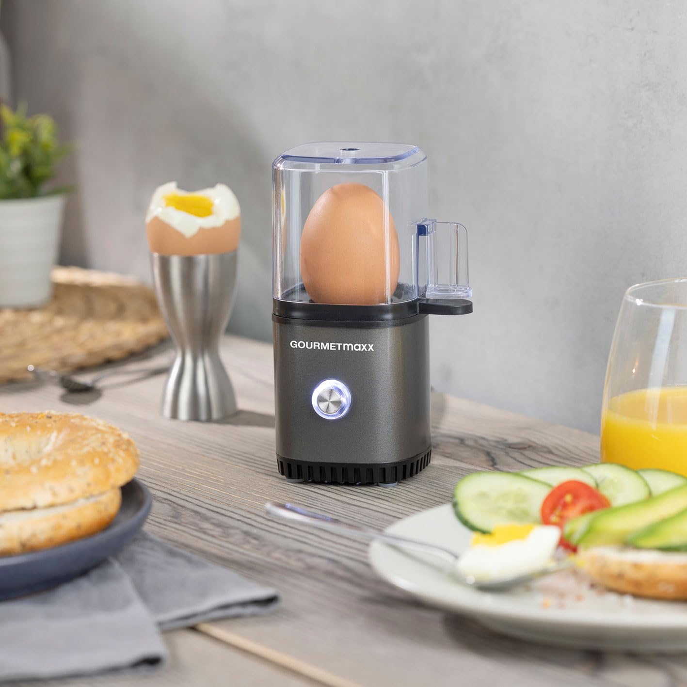 GOURMETmaxx Jajowar na 1 jajko | bojler do jajek z wykrawaczem do jajek w miarce | Egg Cooker – 3 stopnie twardości do Twojego kieliszka do jajka | designerski jajowar mały – części nadające się do