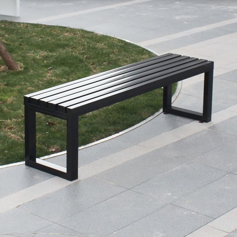 Banco de metal exterior resistente a la intemperie para porche negro