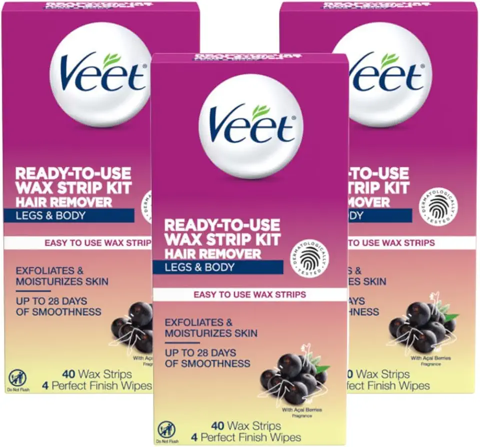 Veet Leg and Body Hair Remover Cold Wax Strips, 40 ct (Pack of 3)
