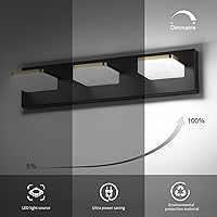 Vista 7 de Lámpara de tocador de baño de 3 luces – Moderna lámpara de baño regulable negra y dorada para baño, 3 luces sobre espejo, apliques de pared LED, luz