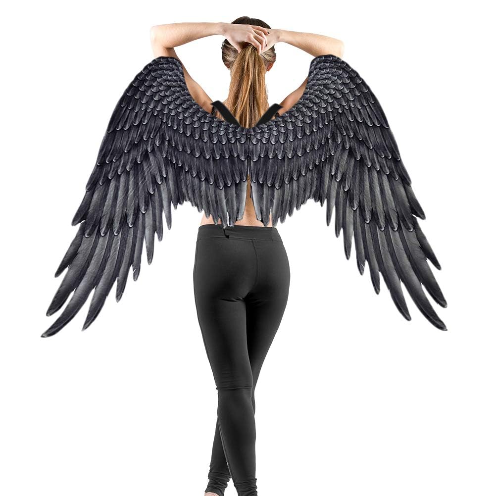 Halloween 3D Angel Wings Halloween Costume Accessories Fairy Wings Fleece Halloween Party Carnival Cosplay Wings Adult Black
