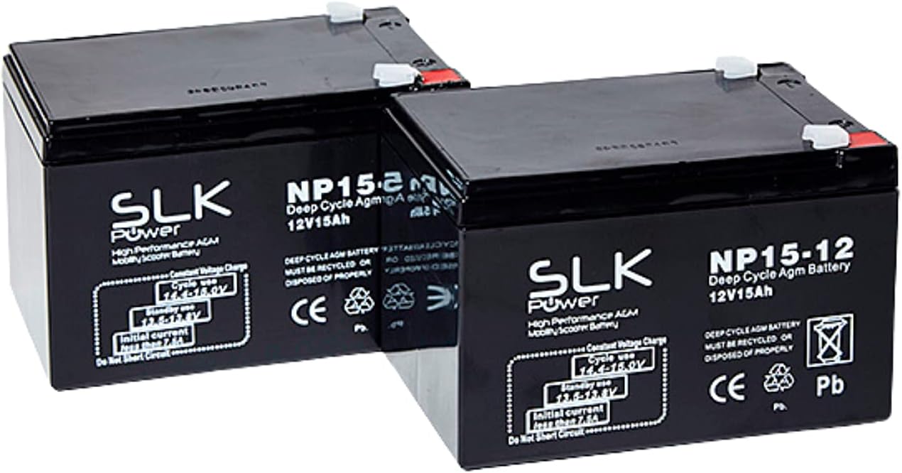 SLK Power Mobility Scooter AGM Battery Pair of 2 x 12v 15ah Reliable