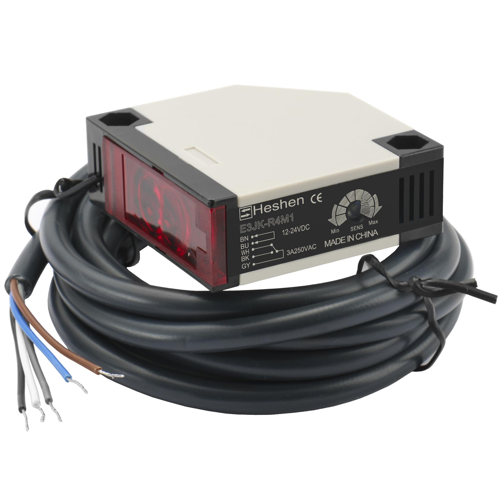 Heschen Photoelectric Sensor Switch, E3JK-R4M1, DC12-24V, Feedback Reflection Type, Detection Distance 4 Meter, with Reflector Panel