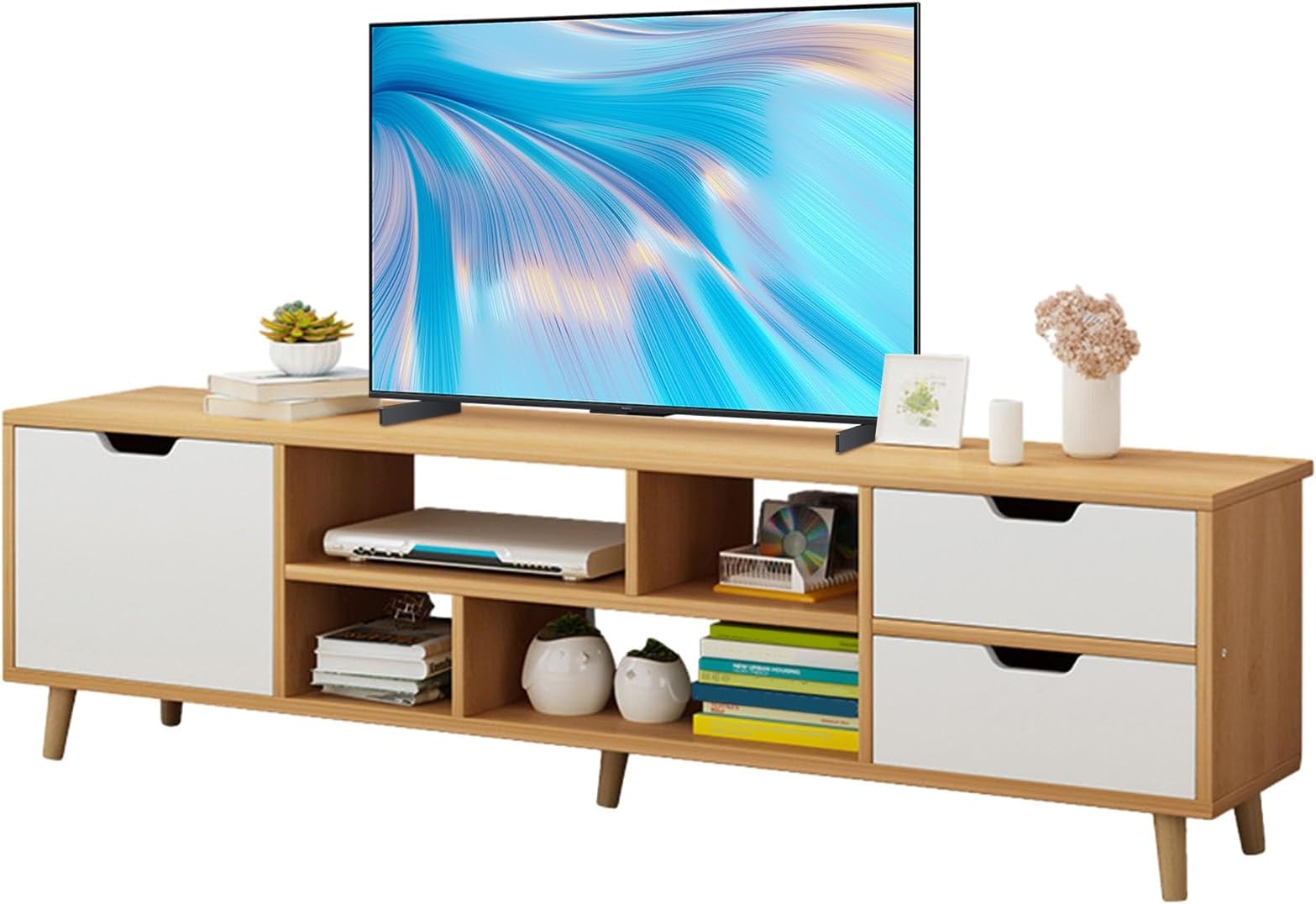 ShienfirTv Stand, Tv Stands For Living Room, Media Entertainment Center with 3 Drawers and Open Shelves, Television Stand, Media Console with Storage for Living Room & Bedroom 55" x 12" x 15" White