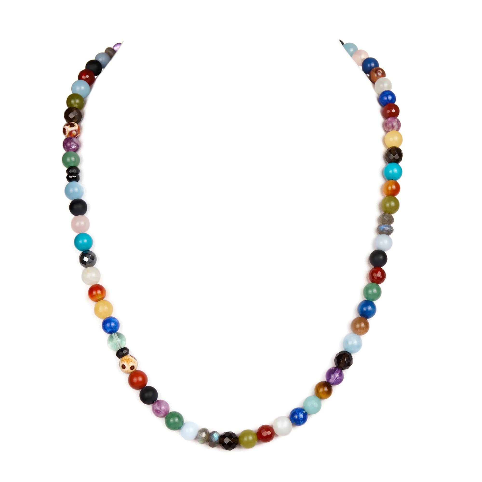 Bunte Edelstein Kette - Halskette bunt - lange Kette 60cm - 925 Silber