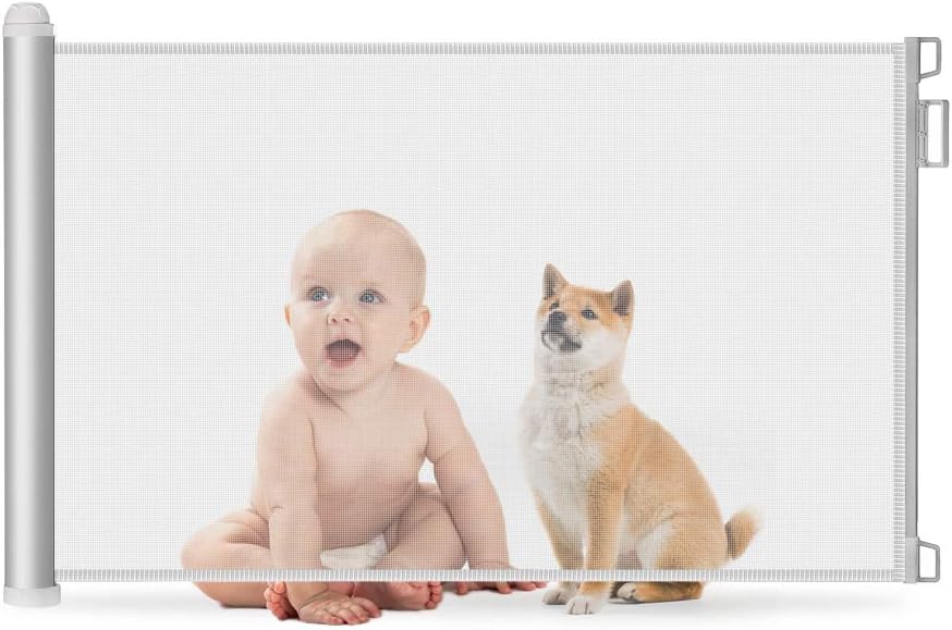 Baby Safety Gate Retractable - Extra Wide Mesh Child Gate and Dog Pet Gate for Stairs/Door/Stairway/Outdoor/Indoor, Easy Latch & Flexible Design Protect Toddlers …