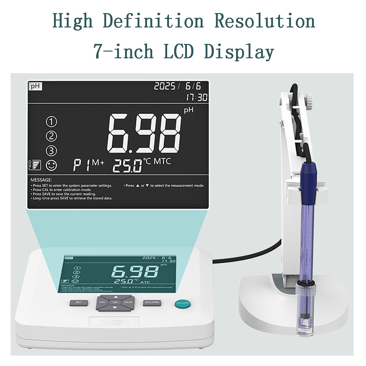Medidor de pH de laboratorio, probador de alta precisión de pH/ORP/temperatura del agua, calibración automática de 1 a 3 puntos, precisión de pH de 0,01, almacenamiento de datos, 200 juegos, ideal