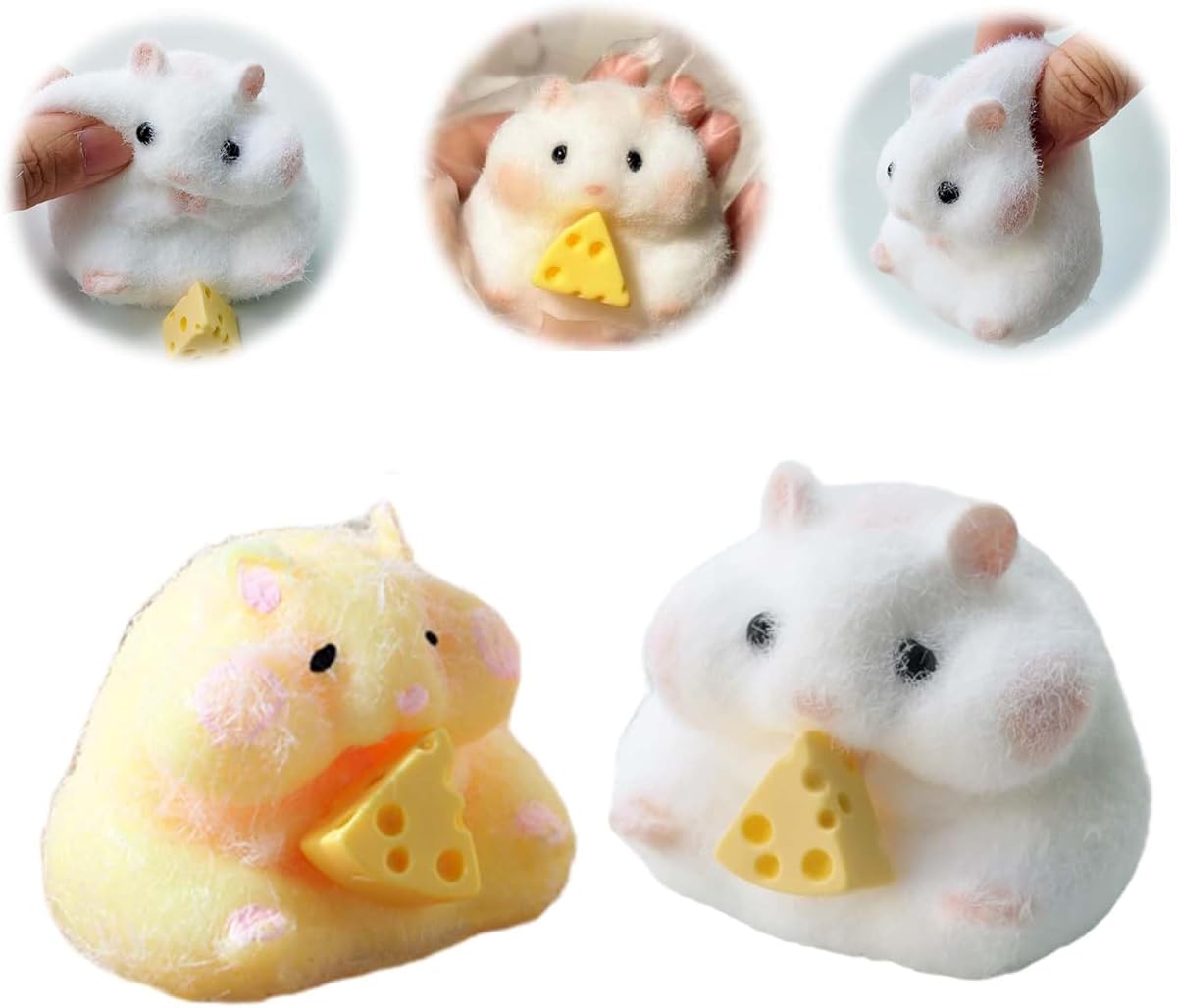 2pcs Squishy Hamster Squeeze Toys,3inch Big Cute Soft Hamster Squishy Toys,Stress Relief Squishies for Kids Party Favors, Pinch Family, Fidget Toys Suitable Adults Kids Big