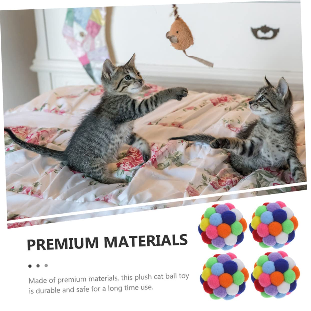 HANABASS 4pièces Balles pour Chats avec Clochettes Jouets Interactifs pour Chats Intérieur Balles pour Chatons