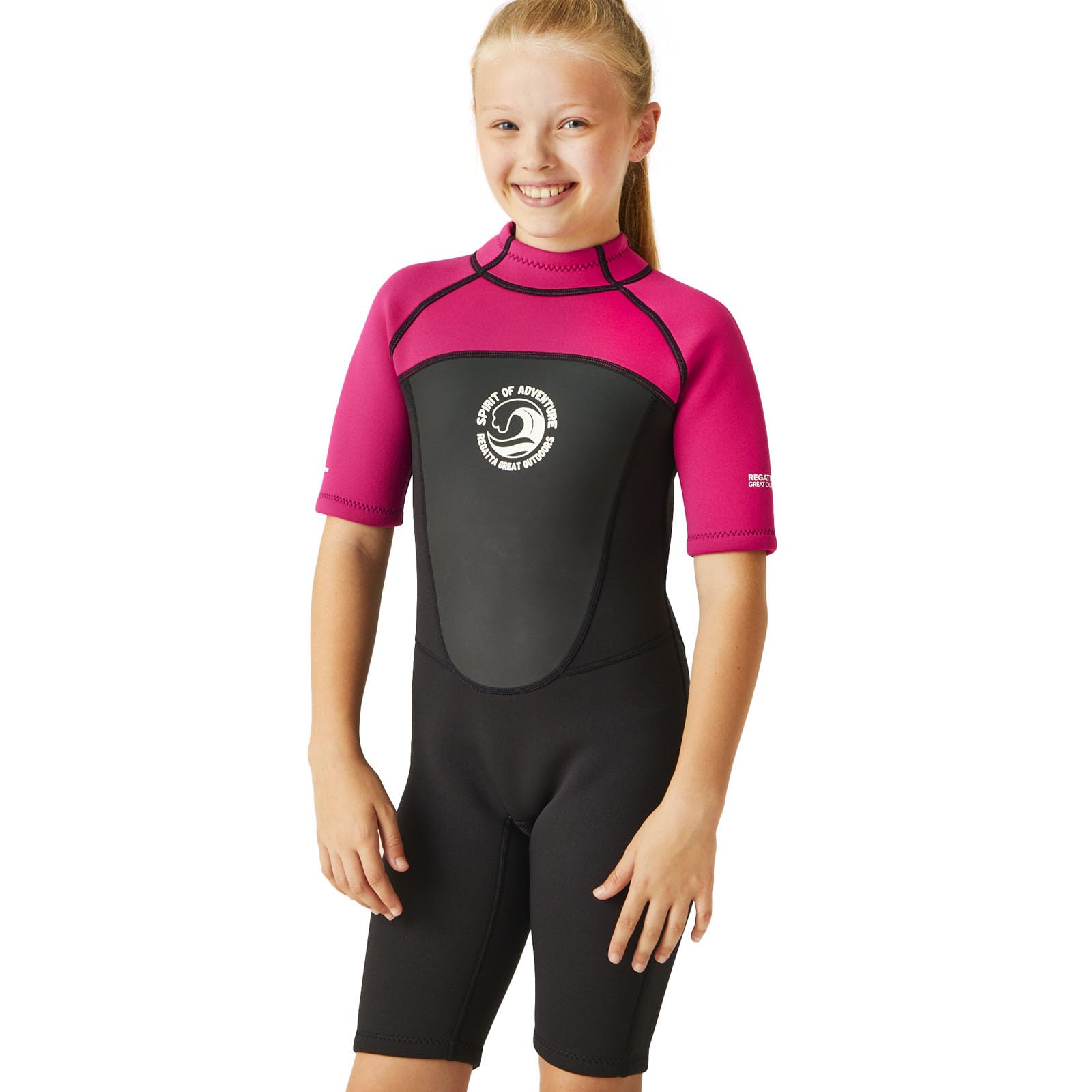 Regatta Kids Shorty Surfing Wetsuit - Black/Duchess/White - 13 Yrs