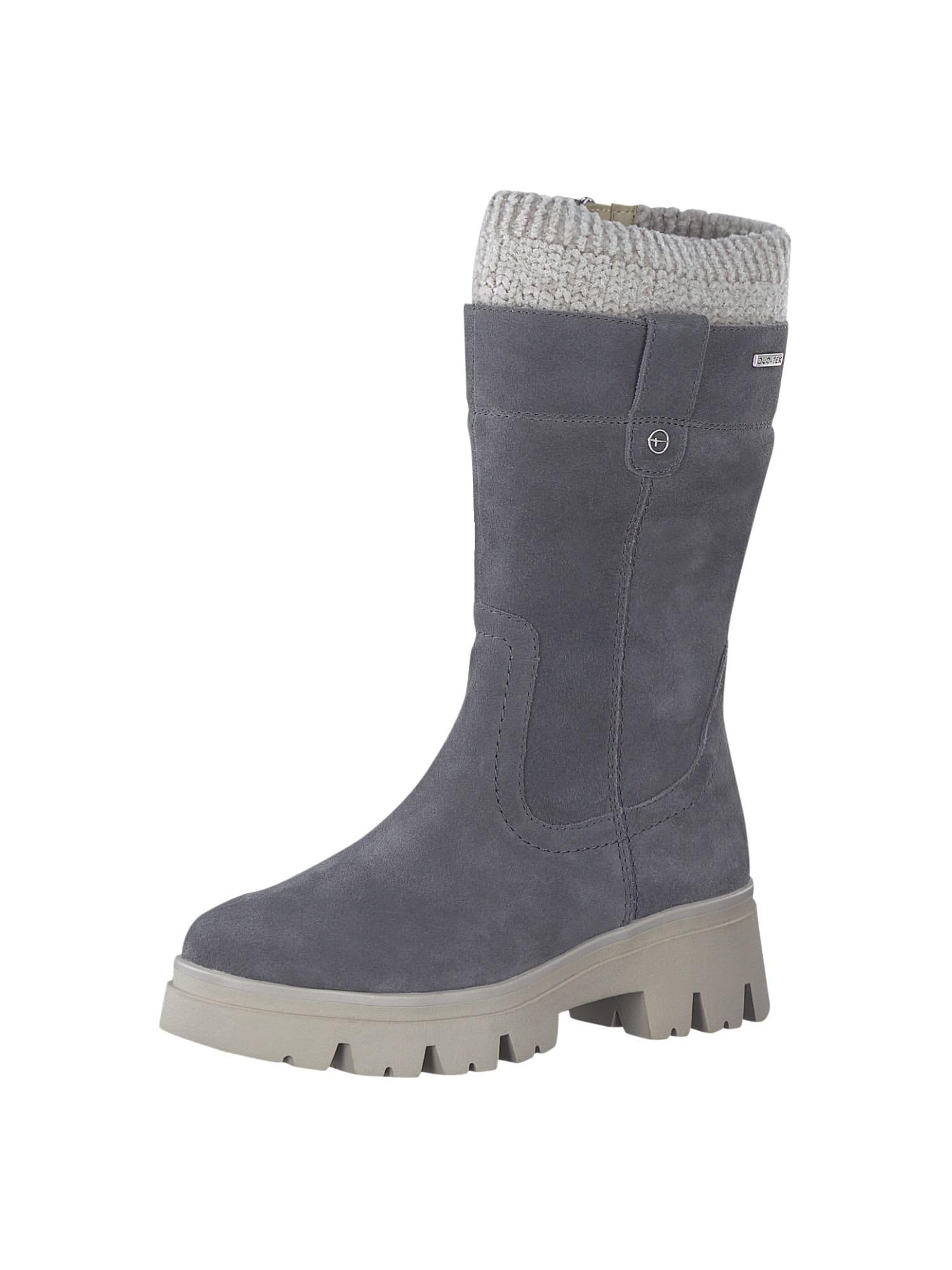 Tamaris Comfort Women’s Flat Boots with Zip and Fabric Collar Comfort Fit , Graphite, 6,5 UK