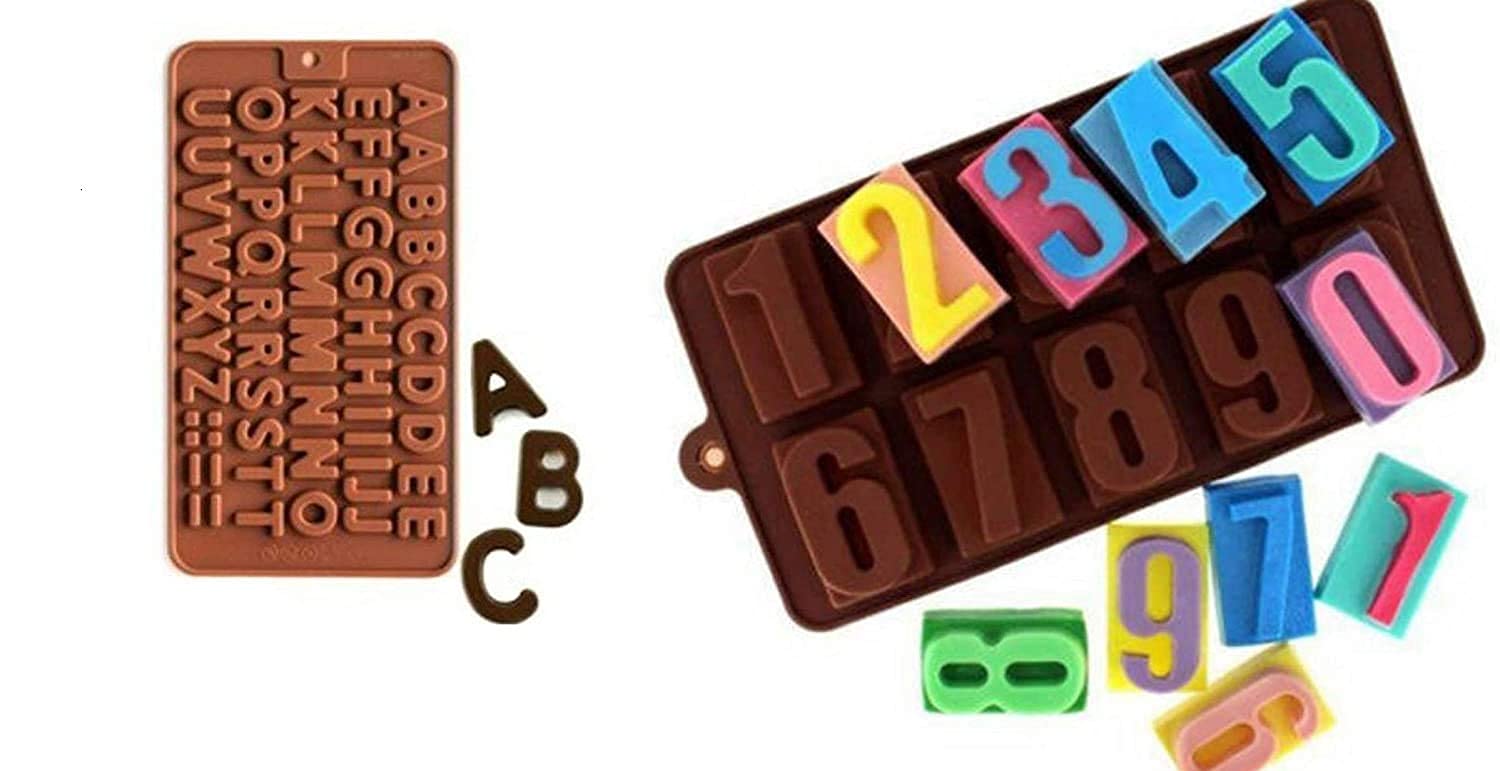AMDOT Combo Silicone Chocolate Mould Alphabet and Number Shape for Birthday Cake Decoration Mould Birthday Anniversary 0 1 2 3 4 5 6 7 8 9 (Set of 2)