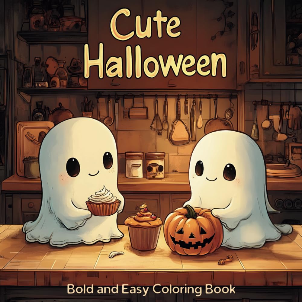 Cute Halloween Coloring Book: Bold, Easy and Cozy Designs for Relaxation. 50 Simple & Spooky Coloring Pages for Kids, Teens and Adults