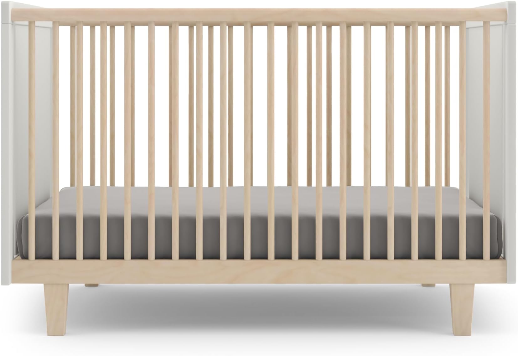 OEUF Rhea Crib – Birch/White | Modern Convertible Crib with Adjustable Mattress Heights | Solid Birch & Baltic Birch Plywood | GREENGUARD Gold Certified | Non-Toxic Finish | Made in Europe