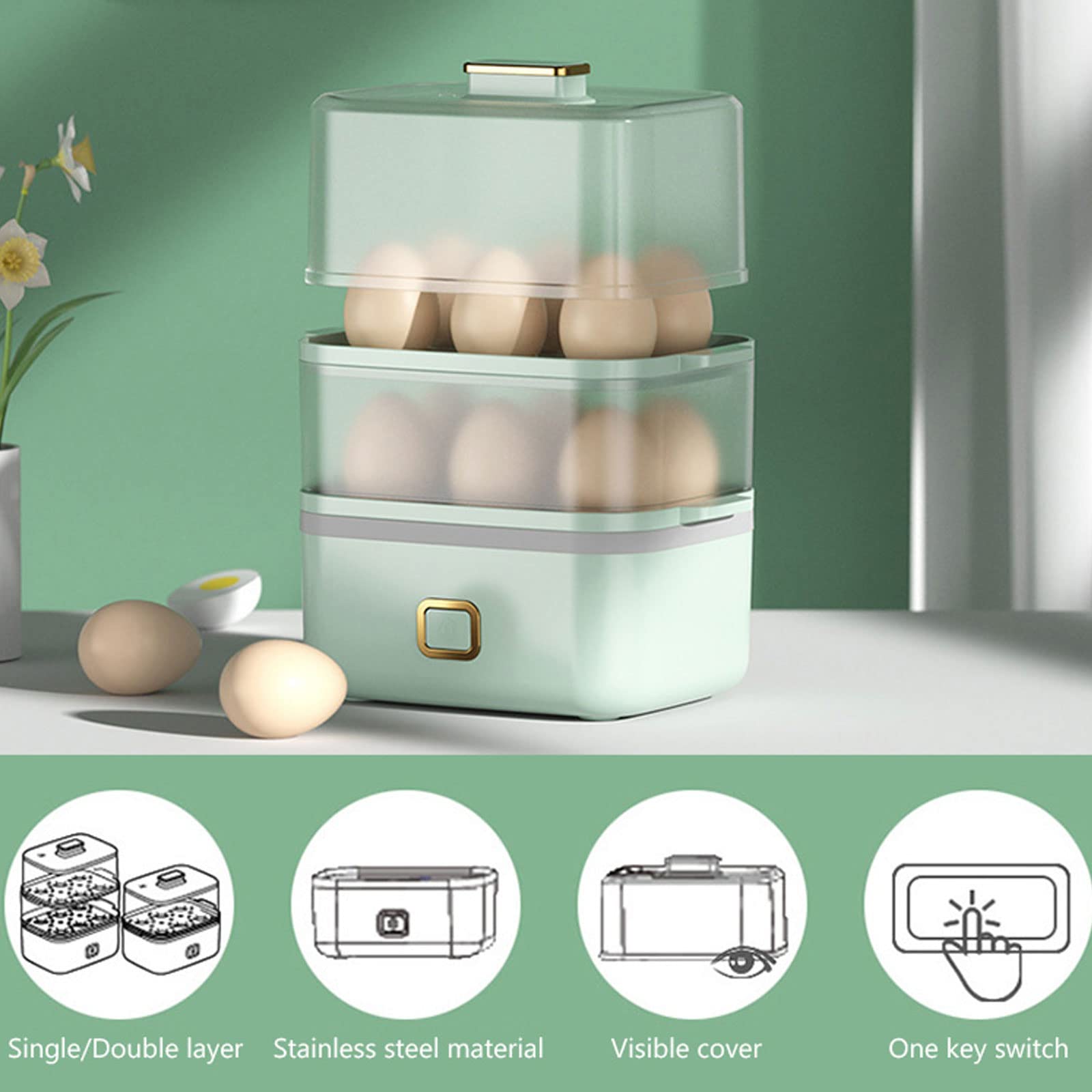Eierkocher für 12 Eier 250W, Elektrischer Eierkocher für Gekochtes und Pochiertes, Elektrischer Eierköpfer, Doppelter Egg Cooker mit Eierbecher, Gestell für Bis zu 6 Eier, Manuell Schließen