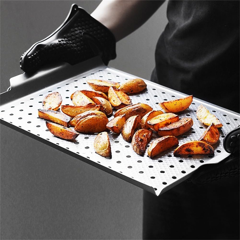 Cestello antiaderente rettangolare per barbecue, per grigliare verdure, carne, pesce, in acciaio al carbonio, 40 x 26 cm