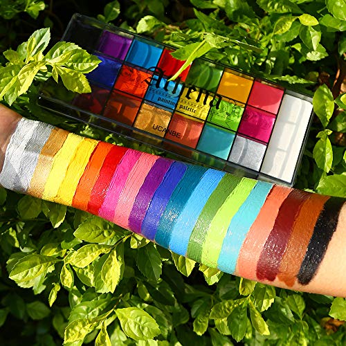 Ucanbe Oil Based Face Body Painting Kit - Large Deep Pan, 20 Vivid Color Sfx Makeup Paint With 24 Stencils & 2Pcs Brushes, Professional Makeup Palette For Art, Theater, Halloween, Parties And Cosplay #TOP7