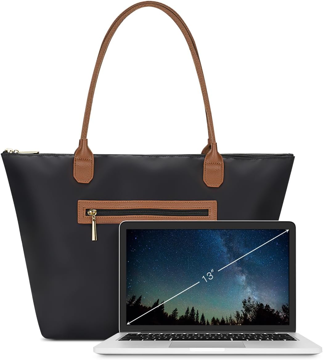 Nylon Tote Bag for Women with Zipper, Lightweight Large Laptop Shoulder Handbag, Spacious Gym, Travel and Shopping Purse