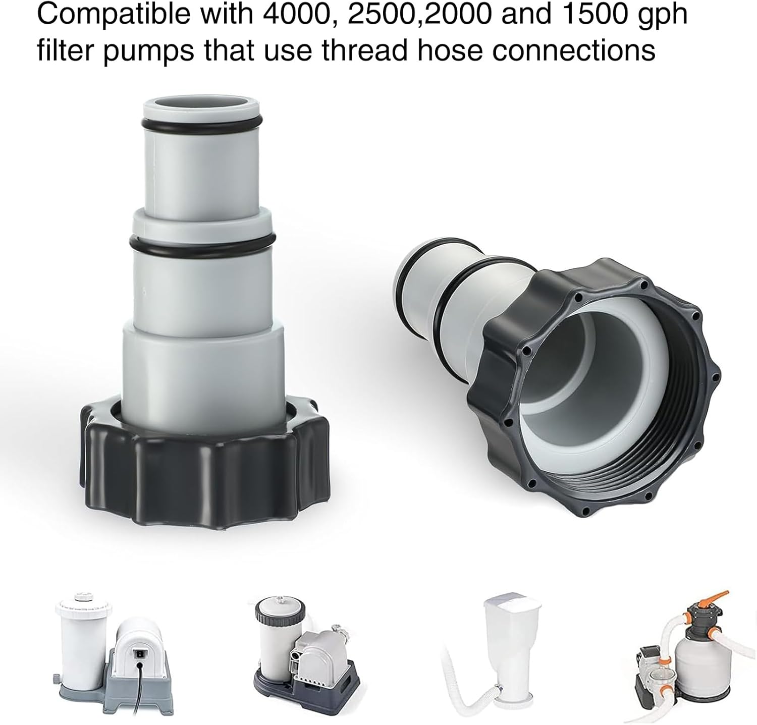 Kathfly 2 Pack Swimming Pool Filter Hose Replacement Kit 1.25 Inch Diameter 59 Inch Length for Above Ground Pools with 4 Pcs Metal Clamps and 2 Pcs Hose Adapter (Transparent)