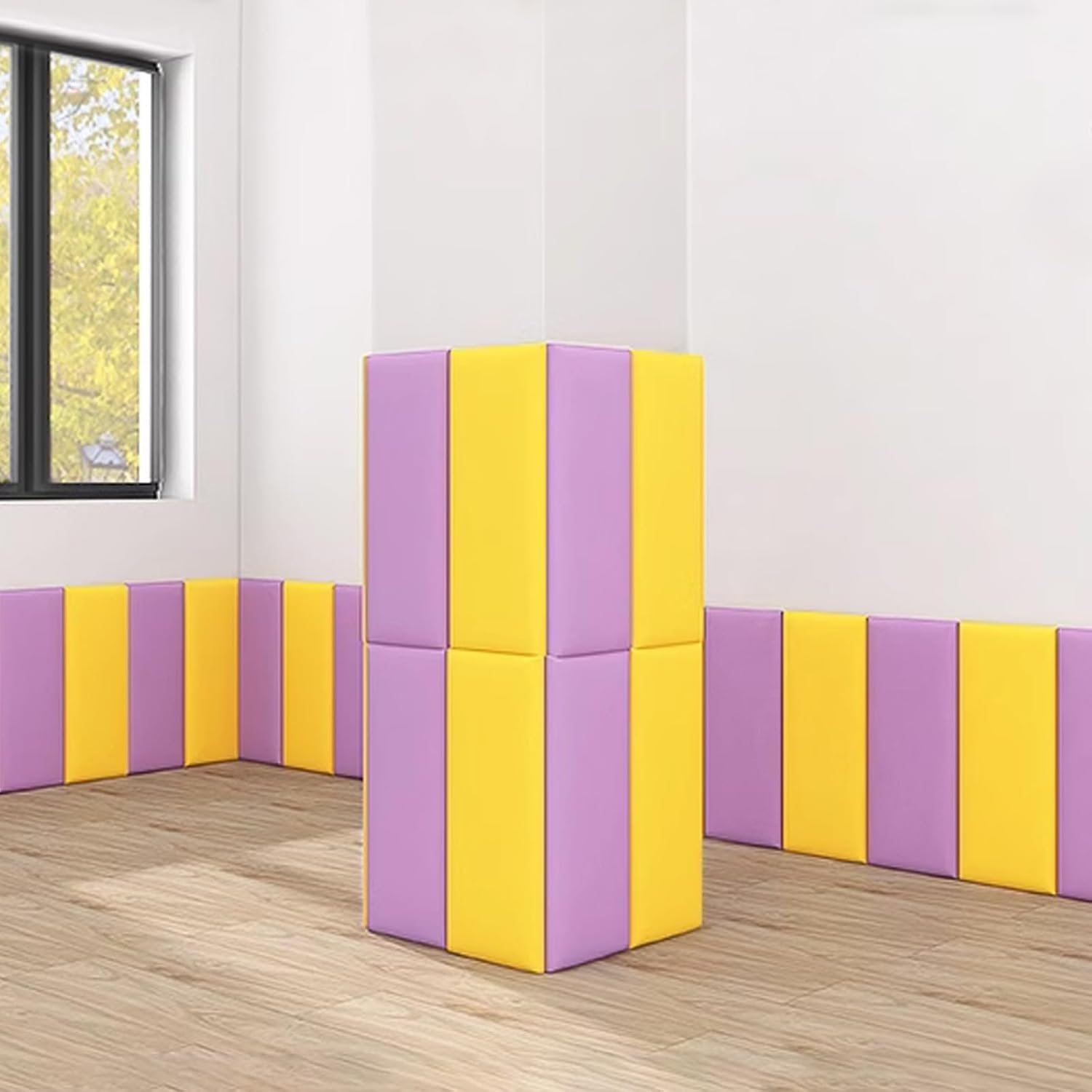 Yellow 3D Wall Panels - Set of 2 Upholstery Cushions, 30x40 cm, Decorative Padding for Bed Headboard, Impact Protection for Kids' Rooms, Soft Wall Panels