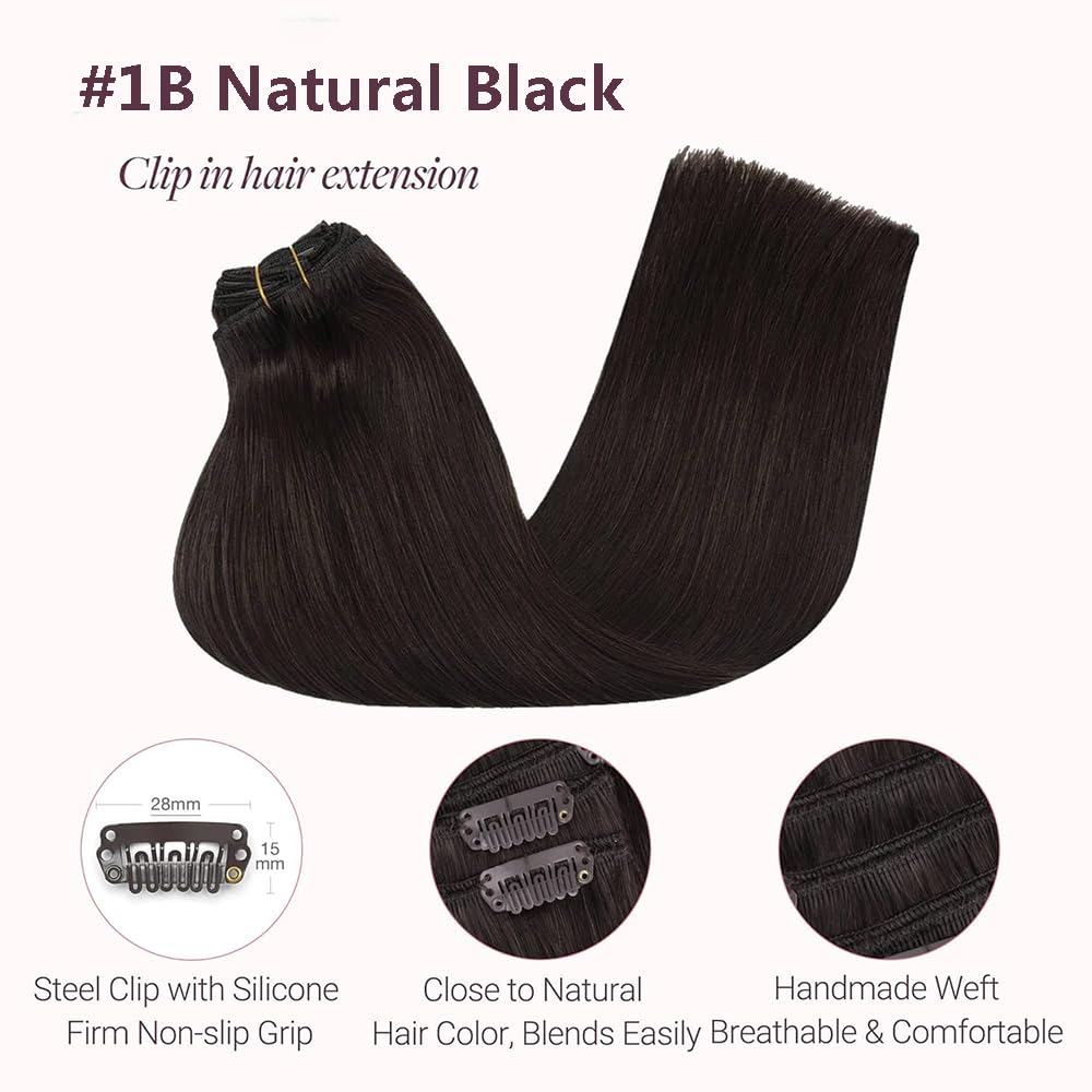 Straight Clip in Extensions Echthaar Haarverlängerung Remy Human Hair Menschenhaar Echthaar Extension Clips #1B Natural Black 120g 7Pcs Per Pack for Woman 18 Inch