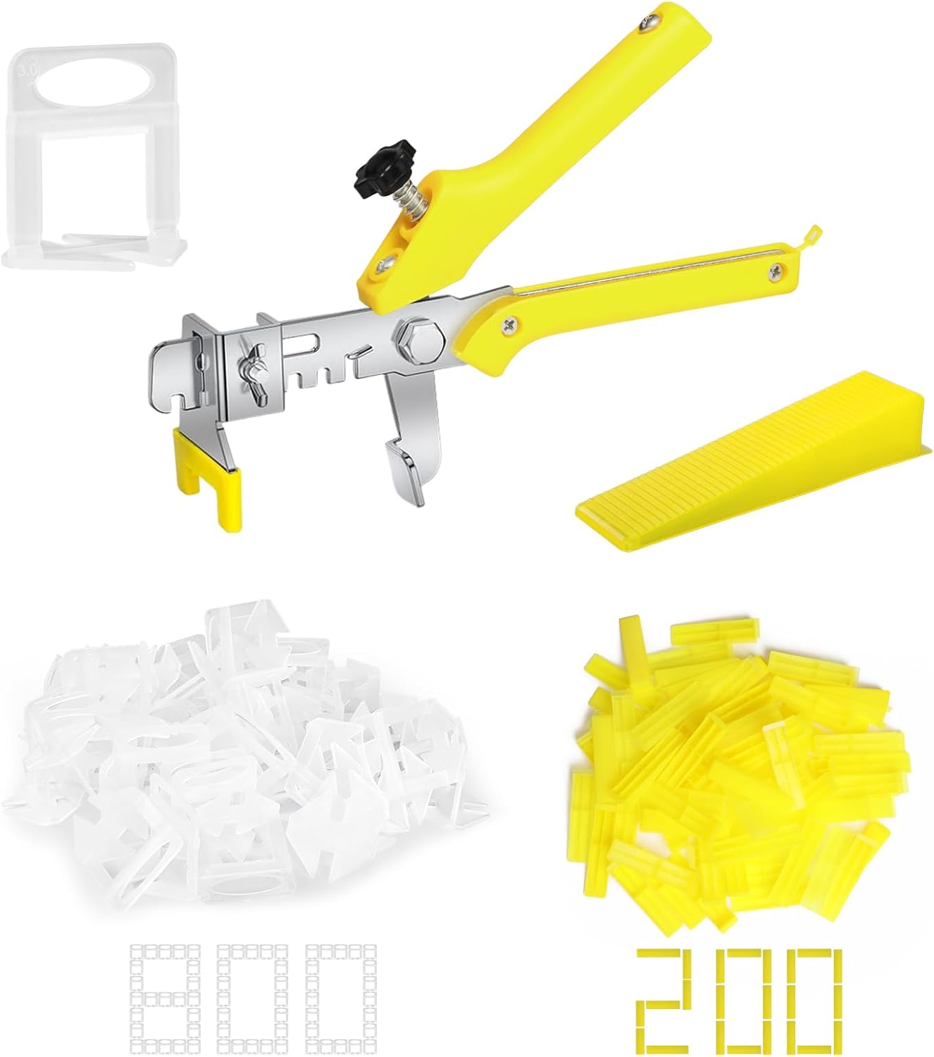 Tile Leveling System with Plier - Tile Spacers and Reusable Wedges, Tile Leveling Clips Tile Tools for Tiles and Stone Installation (1/8 * 800 Spacers and 200 Wedges)