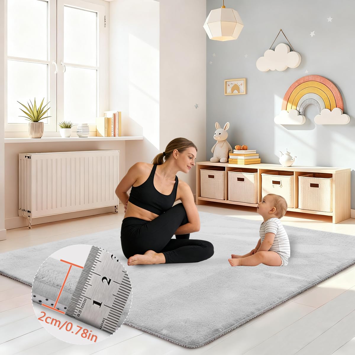 Krabbelmatte Baby, 2 cm Dicke Baby Spielmatte, kuschelig weich, schützt vor Stößen, Teppich Kinderzimmer mit hochwertigem Memory-Schaum, Krabbeldecke warm 180 x 320 cm Grau