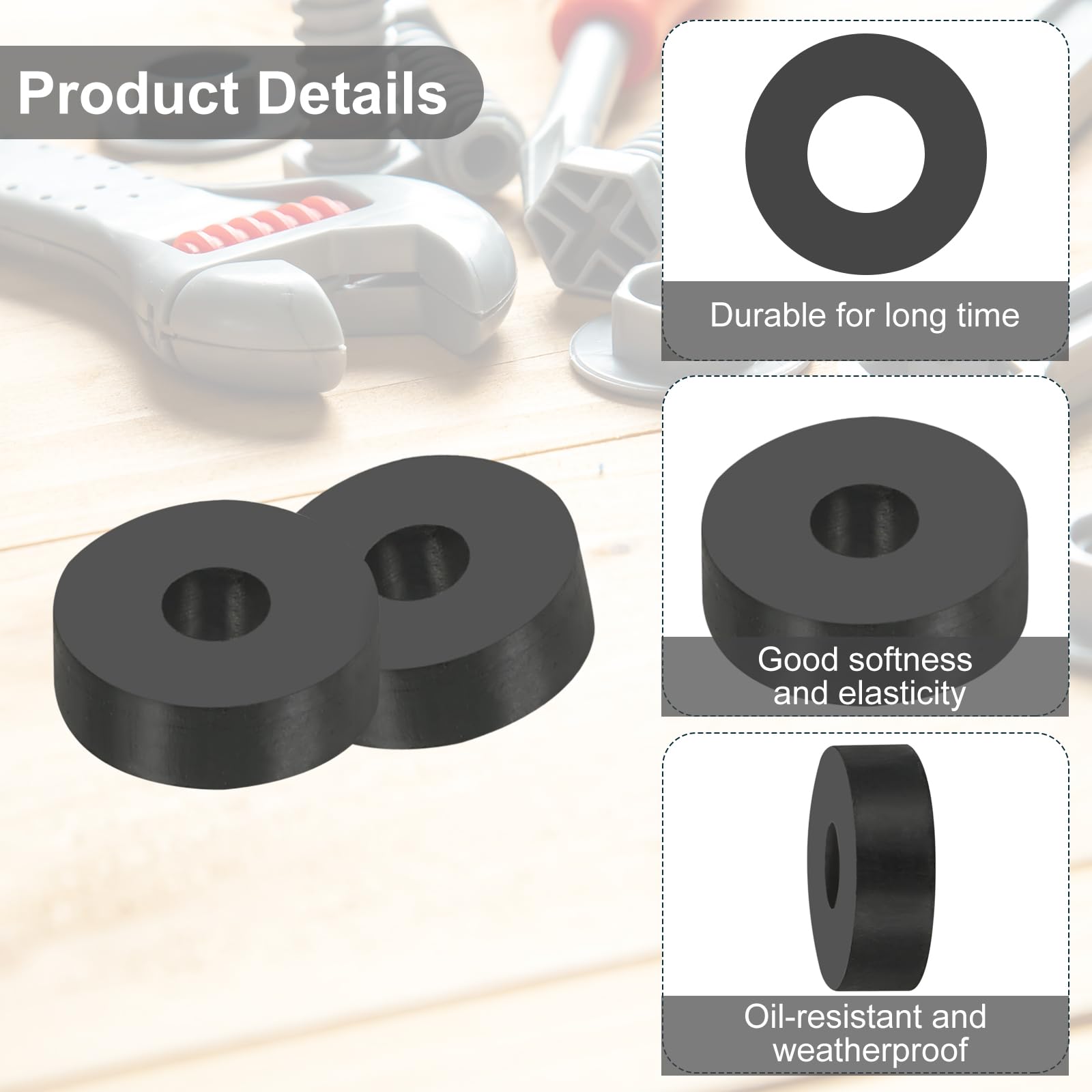 Uxcell 36pcs Rubber Spacers 27mm OD, 10mm ID, 6mm Height Round Anti Vibration Spacer Rubber Bushing Grommets Thick Rubber Washers For Home Car Accessories - View #3