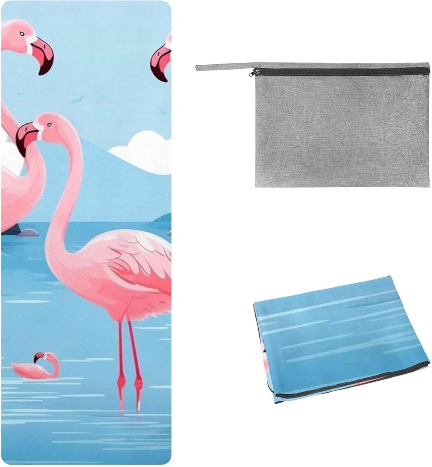 Yoga Towel, Tropical Flamingo Pattern Non Slip Sweat Absorbent Hot Yoga Mat Towel for Hot Yoga, Pilates and Fitness - 72.8" x 26.8"